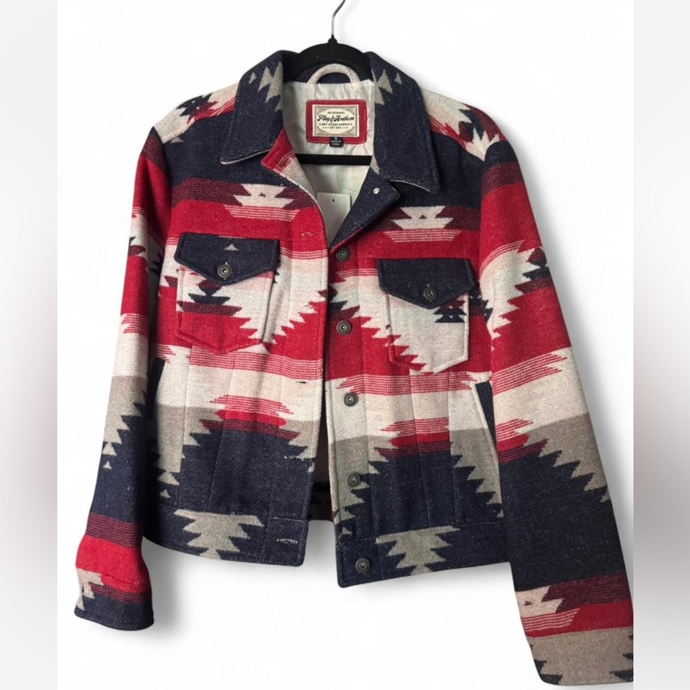 Women's Geometric Utility Jacket in Red and Blue